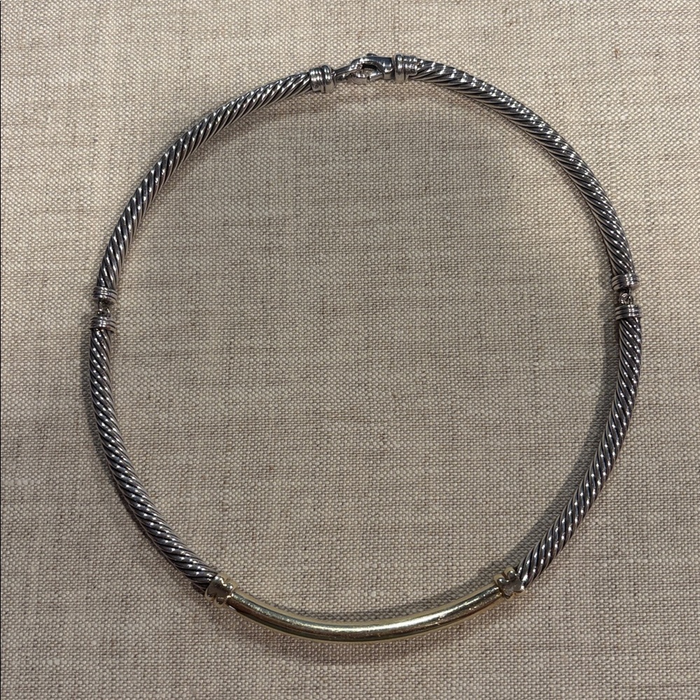 David Yurman classic cable sterling silver & 14k bar choker necklace